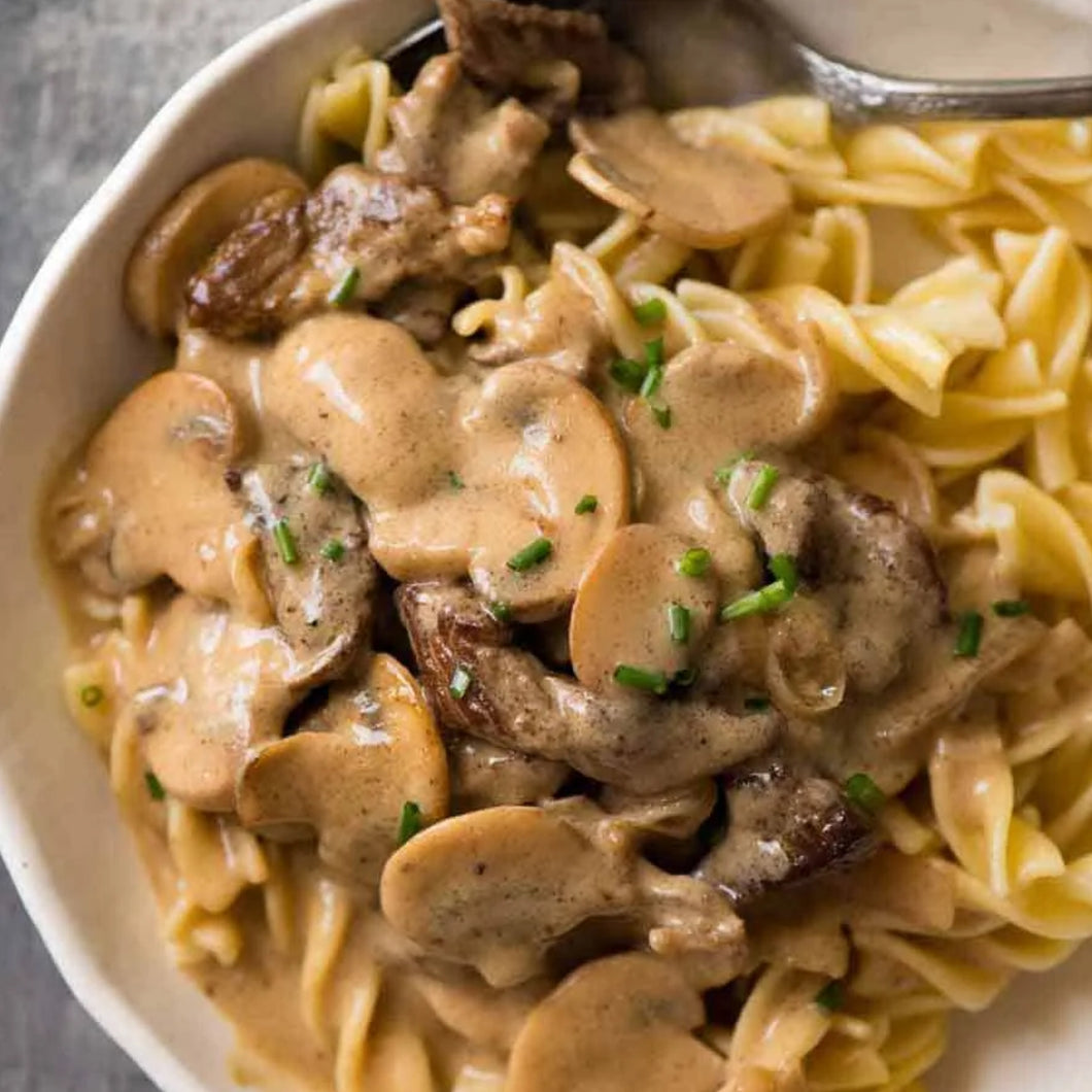 Q.) Beef Stroganoff w/ Egg Noodle
